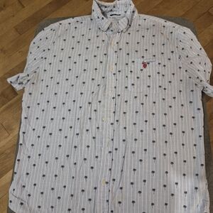 U.S. Polo Assn. White and Navy Palm Print Shirt